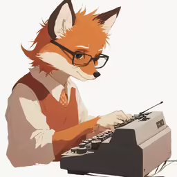 a fox in glasses typing on an old typewriter