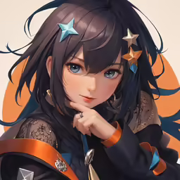 an anime character with long hair, blue eyes and brown clothes