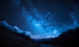 the sky is filled with stars and clouds