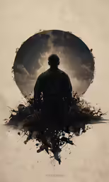 a man is shown looking at the full moon