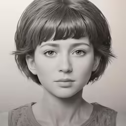an old photo of a young lady with short hair