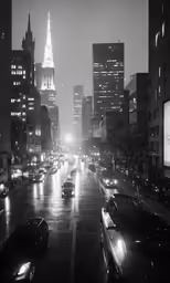 a night view of a city street with traffic