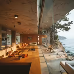 there is a long wooden table that has chairs