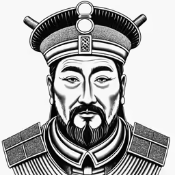 an oriental man with beard and armor