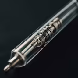 a silver pen is sitting in a clear holder