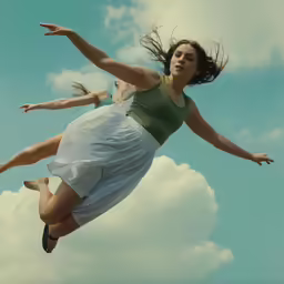two women are jumping into the air to catch a frisbee