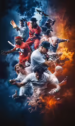 a group of people in the sky with a ball