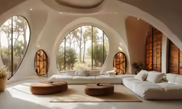 there are three circular windows above the sofa