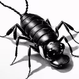 a black beetle is shown on a white surface