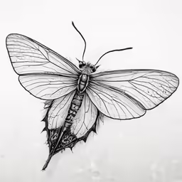 the butterfly is black and white on the wall