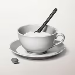 a drawing of a white cup of tea and a saucer