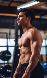 a man with a no shirt in a gym