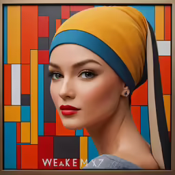 a woman with a bright turban over her head