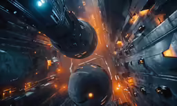 a sci - fi scene with lights and futuristic city