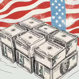 a pile of $ 500 bills on top of an american flag