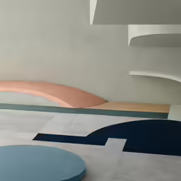 an abstract art work with modern furniture and colors