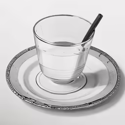a glass of water with an empty spoon