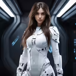 an 3d illustration of a sci - fic woman in a futuristic space suit
