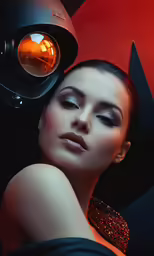 a woman with long hair is laying down in a black chair