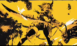 a cartoon image of a woman with sword in hand