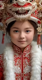 a girl wearing a red and white costume