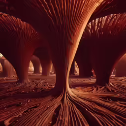 the inside of a building with wooden structures