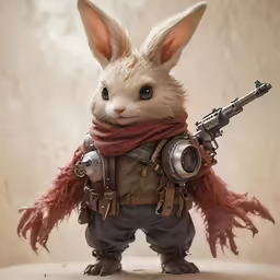 an angry rabbit with a gun in its paws