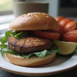 hamburger with lettuce, tomato and other ingredients