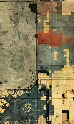 a very old satellite photograph is shown with a broken building