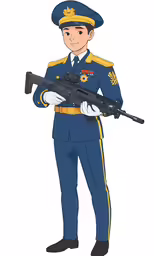 an officer in uniform holding a rifle