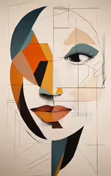 a large painting with multiple face shapes in it,a large colorful artwork with different shapes