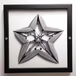 a metal frame is hanging on the wall
