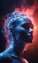 a portrait made in 3d rendering with colorful smoke coming out of it