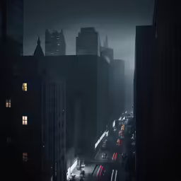 an image of city at night in the fog