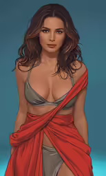 a sexy woman with big breasts wearing a red dress