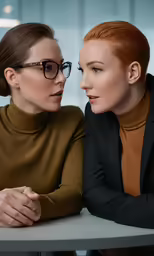 two women look at each other while sitting down