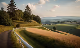 a road on a hill side surrounded by grass