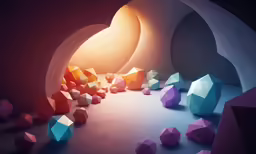 a large variety of colorful geometric shapes sit in the center of a room