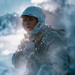 a person wearing a helmet holding onto something