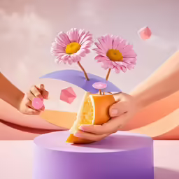a pink cake with flowers in it is sitting on a table