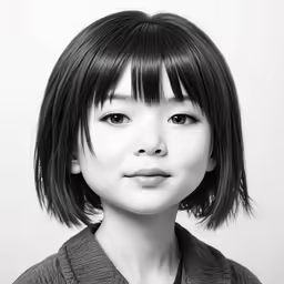 a young woman has short black hair