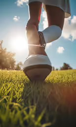 legs in tennis shoes walking in the grass