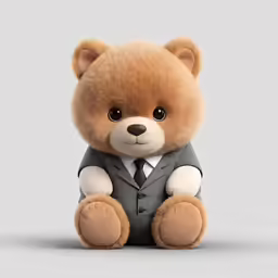 a brown teddy bear wearing a suit and tie