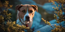a dog is staring into the camera and has his mouth open
