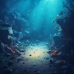 the alley under the tree has a lot of debris