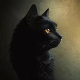 a black cat stares intently at something or someone