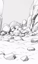 an abstract landscape sketch of rocks and grass