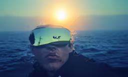 a man with sunburnt and a goggles over his face