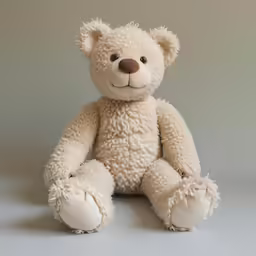 a very cute small teddy bear with a brown nose