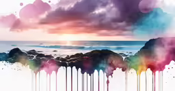 multiple images of ocean waves in rainbow, pink and blue